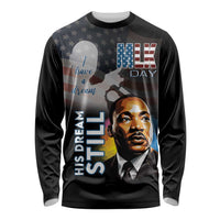 Black long sleeve shirt with MLK front graphic, stars and 'I have a dream'