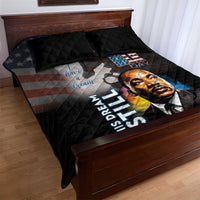 Black quilt bed set with quilted pillowcases; MLK portrait, 'Have a Dream' and star flag.