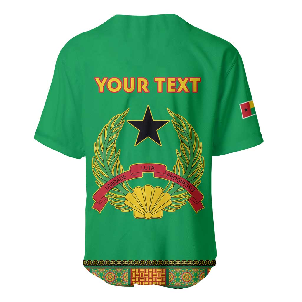 Green baseball jersey back with star emblem, laurel, 'YOUR TEXT' and flag sleeve patch