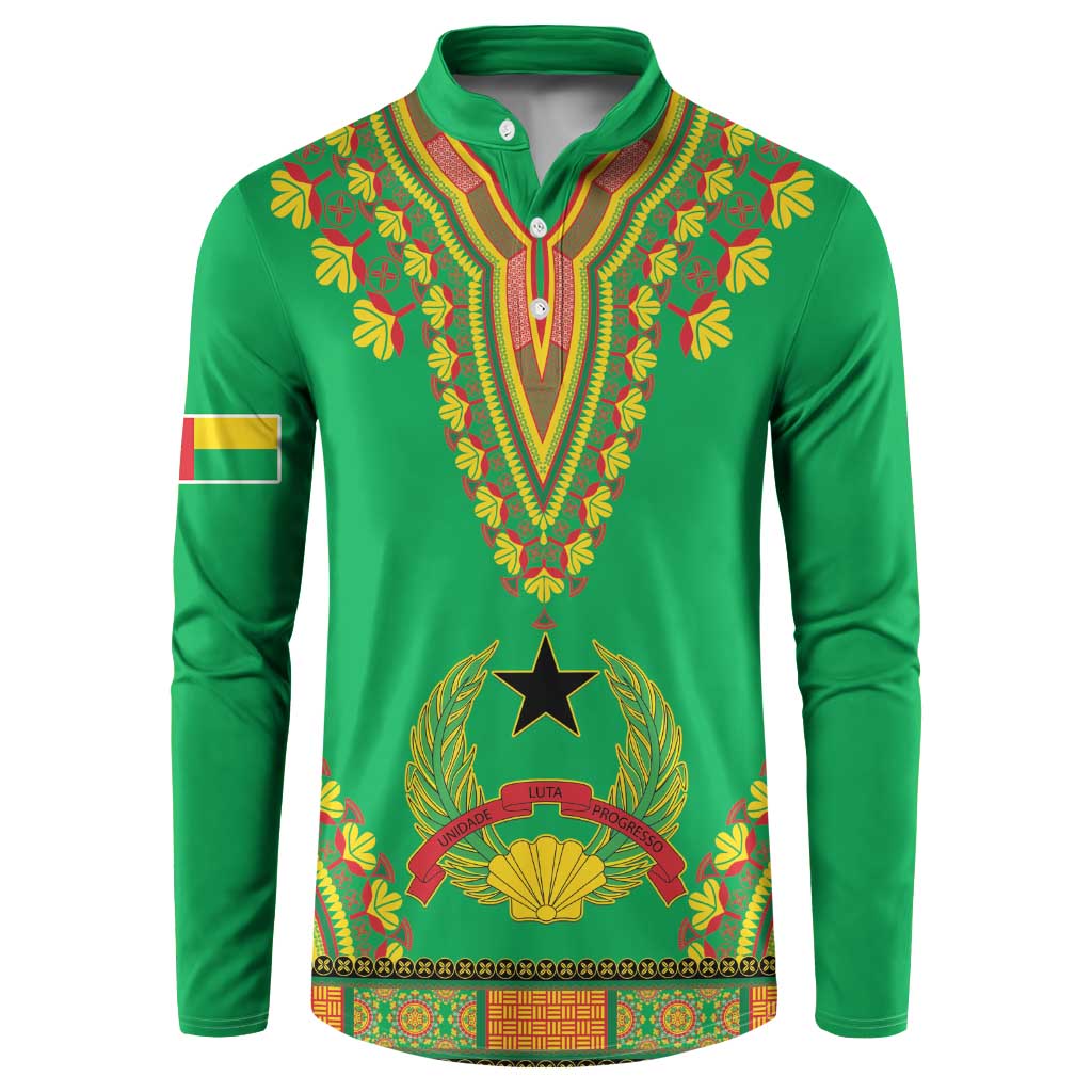 Green dashiki-style button sweatshirt with colorful V-neck trim and central star design