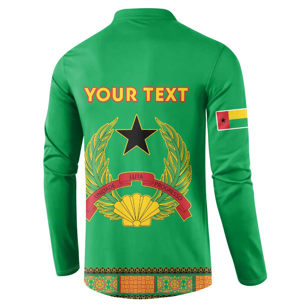 Green dashiki-style button sweatshirt back with “YOUR TEXT”, star and crest graphic