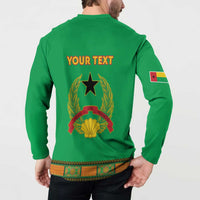 Green dashiki-style button sweatshirt back, “YOUR TEXT”, star crest and flag sleeve patch