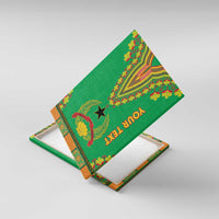 Green canvas wall art corner view with dashiki pattern and orange 'your text' text.