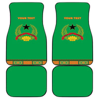 Green personalized car mat set, four pieces, your text with crest and decorative border