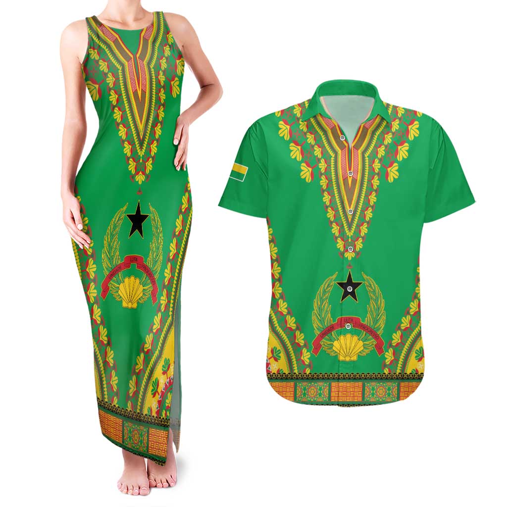 Personalised Guinea Bissau Couples Matching Tank Maxi Dress and Hawaiian Shirt Dashiki Pattern - Wonder Print Shop