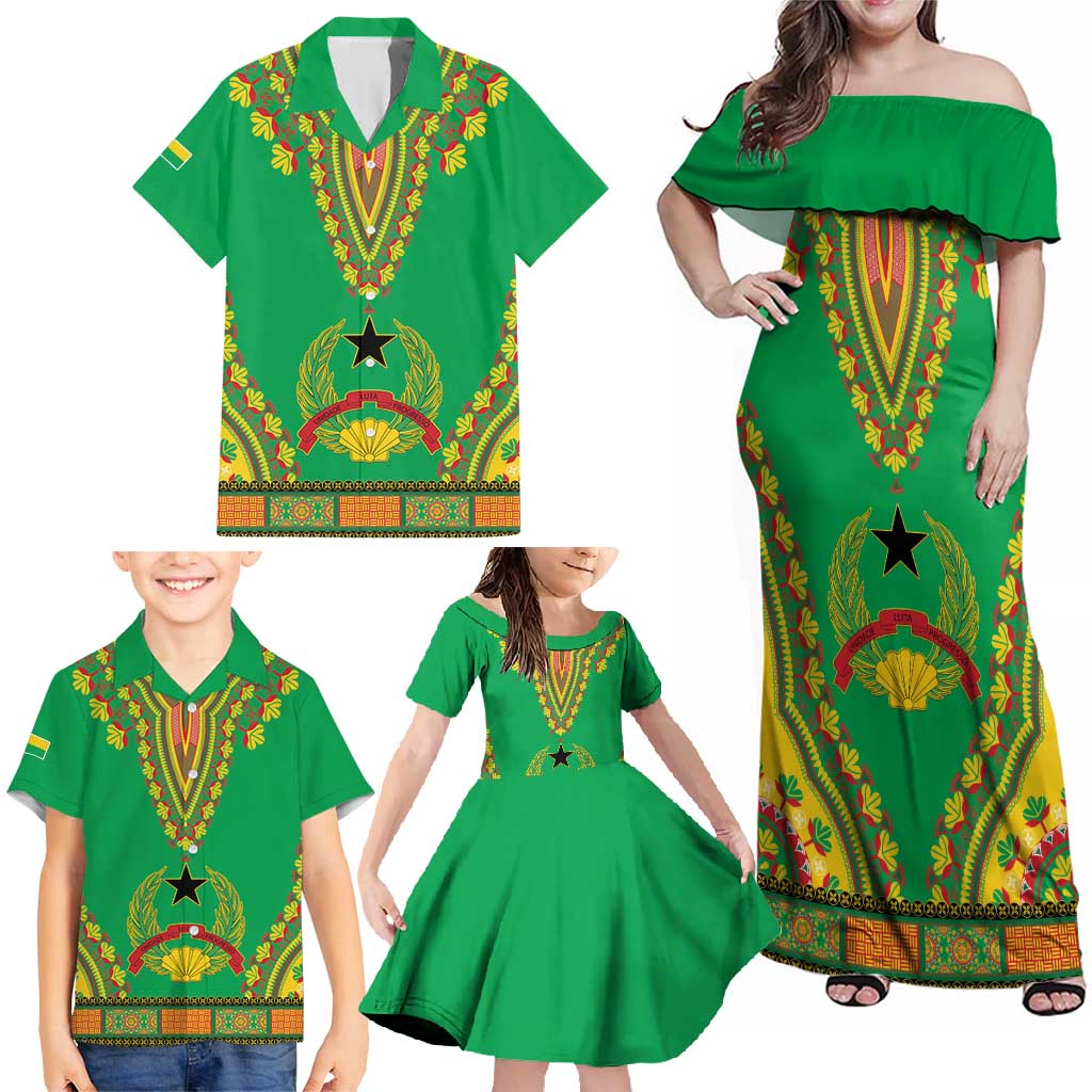 Personalised Guinea Bissau Family Matching Off Shoulder Maxi Dress and Hawaiian Shirt Dashiki Pattern - Wonder Print Shop