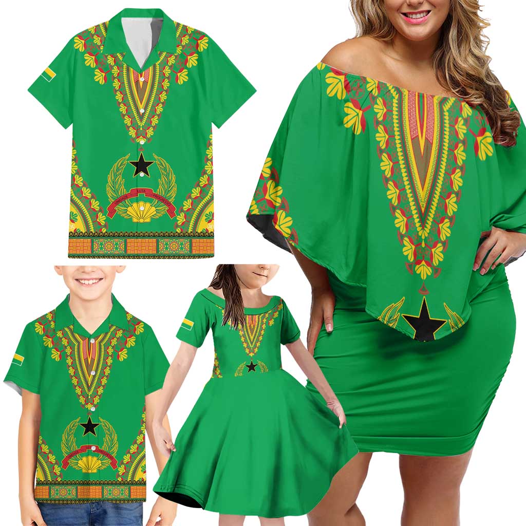 Personalised Guinea Bissau Family Matching Off Shoulder Short Dress and Hawaiian Shirt Dashiki Pattern - Wonder Print Shop