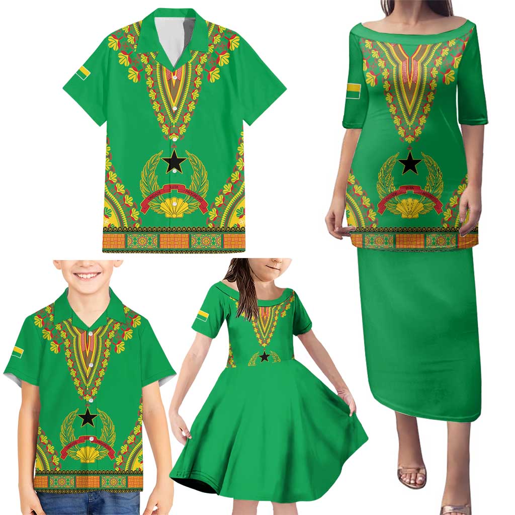 Personalised Guinea Bissau Family Matching Puletasi and Hawaiian Shirt Dashiki Pattern - Wonder Print Shop