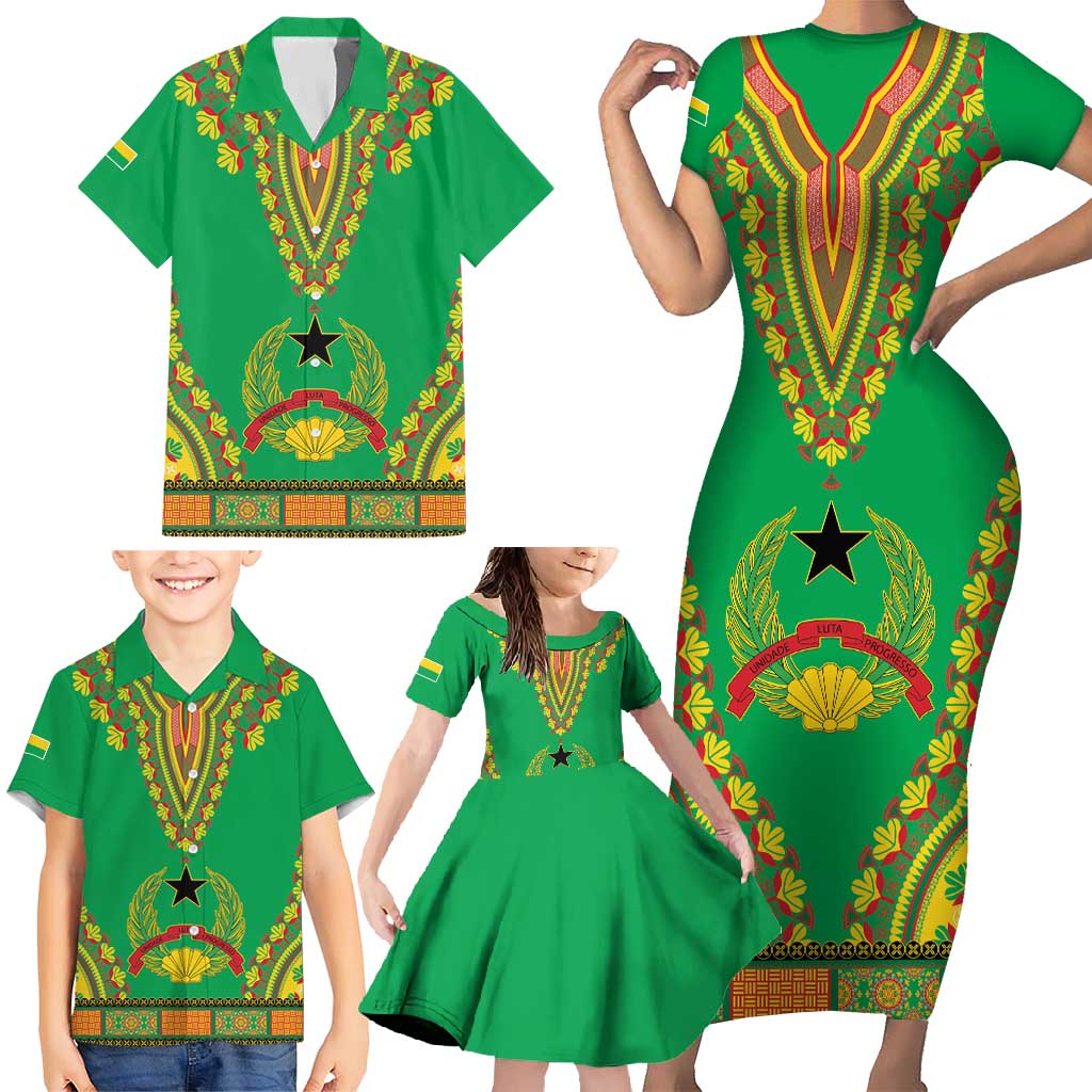 Personalised Guinea Bissau Family Matching Short Sleeve Bodycon Dress and Hawaiian Shirt Dashiki Pattern - Wonder Print Shop