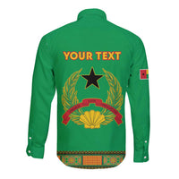 Green long-sleeve button dashiki shirt back with star emblem and custom text