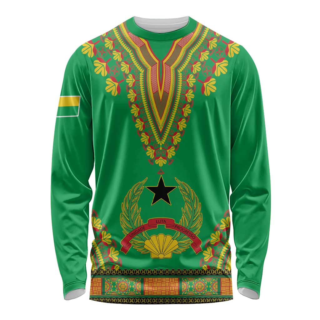 Personalised Guinea Bissau Long Sleeve Shirt Dashiki Pattern - Wonder Print Shop