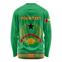 Green long sleeve dashiki shirt, back shows star crest and 'YOUR TEXT' panel