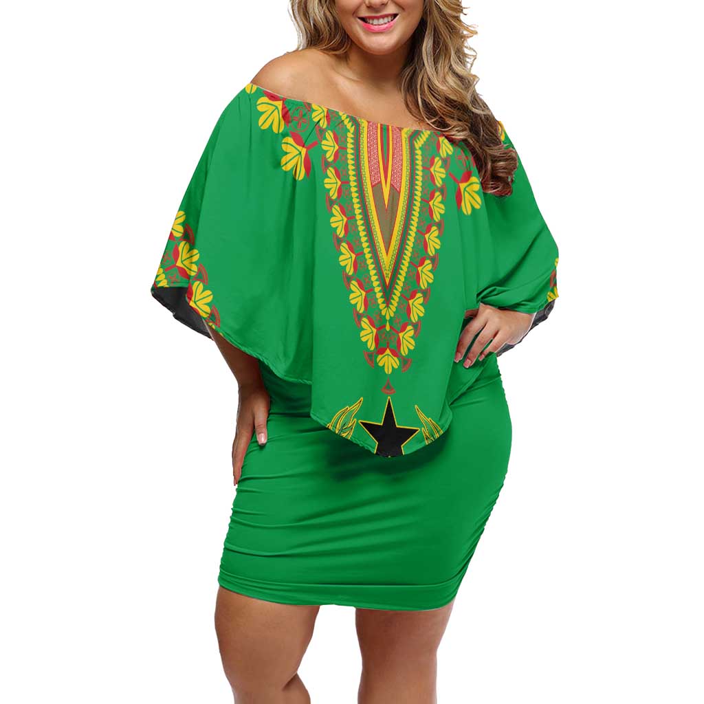 Personalised Guinea Bissau Off Shoulder Short Dress Dashiki Pattern - Wonder Print Shop