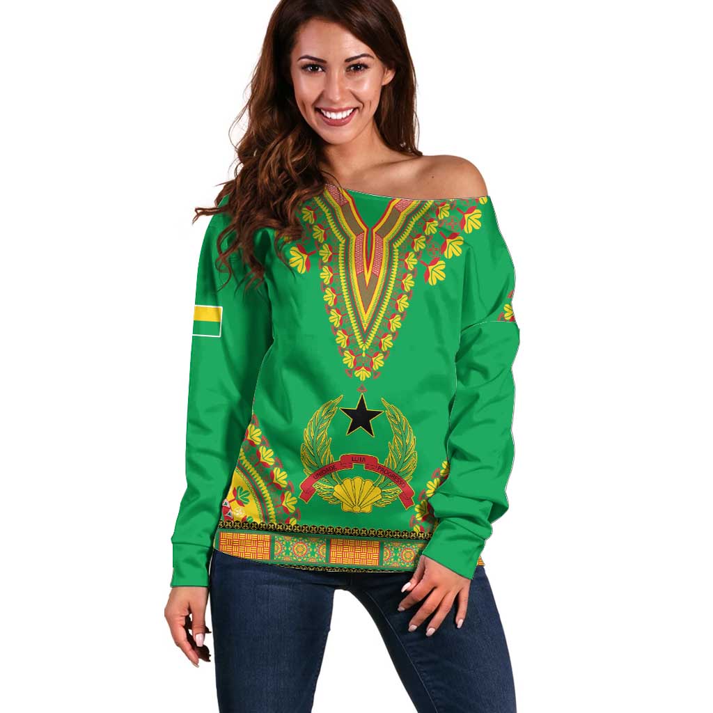 Personalised Guinea Bissau Off Shoulder Sweater Dashiki Pattern