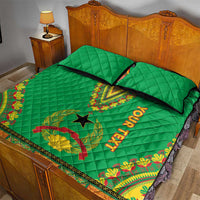 Green quilt bed set with diamond stitching, two shams, dashiki graphic and star