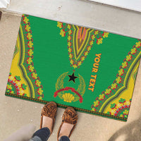 Green rubber doormat with vibrant Dashiki border, star emblem and 'YOUR TEXT' wording
