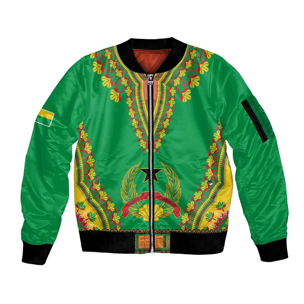 Personalised Guinea Bissau Sleeve Zip Bomber Jacket Dashiki Pattern - Wonder Print Shop