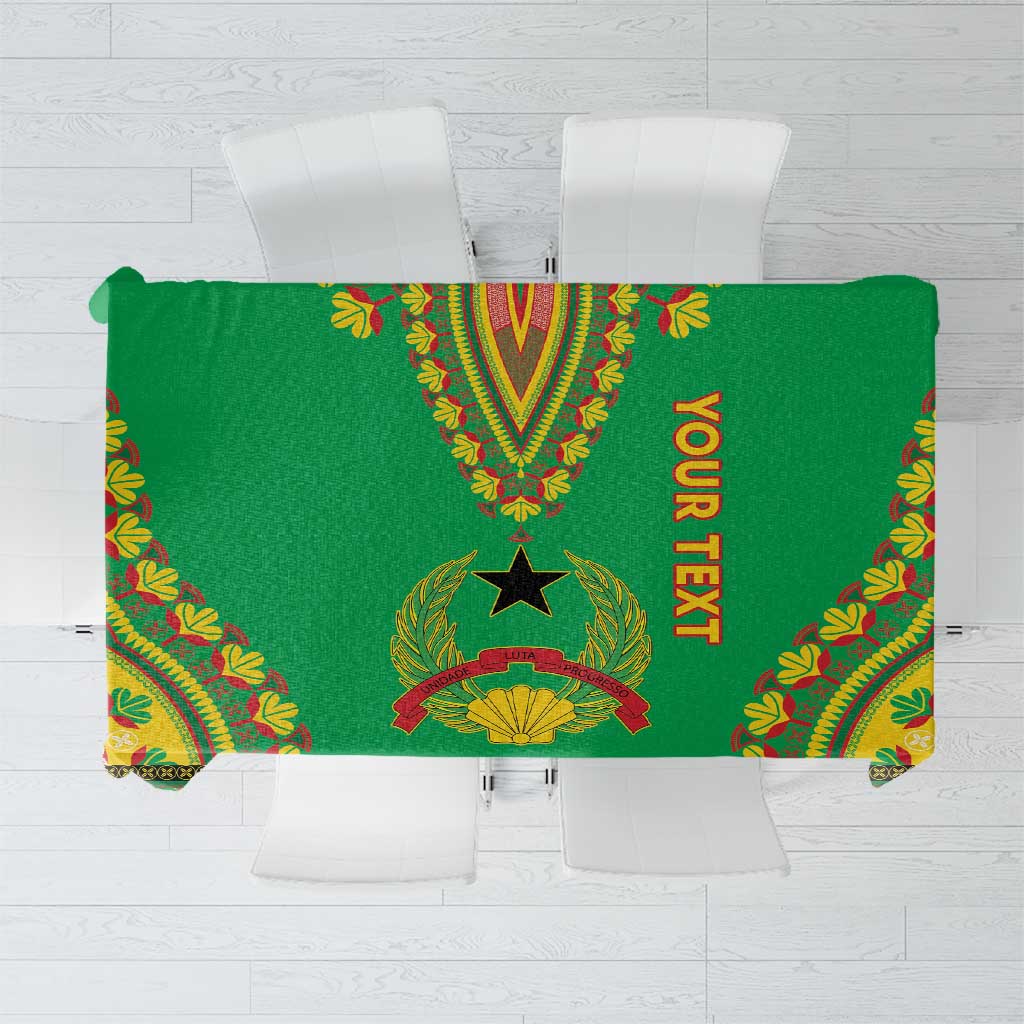 Personalised Guinea-Bissau tablecloth in green with bold dashiki pattern and fringe edges