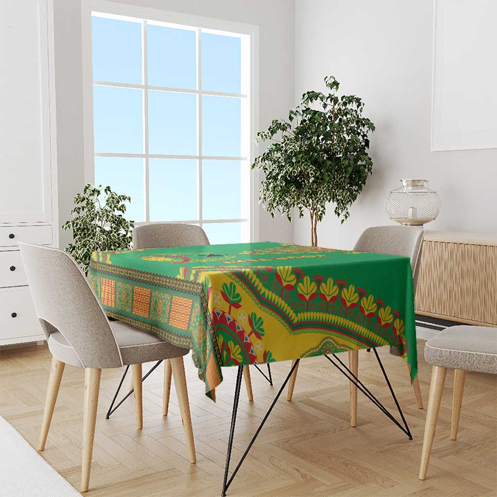 Personalised Guinea-Bissau tablecloth in green with colorful dashiki motif band