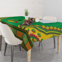 Personalised Guinea-Bissau tablecloth in green with border and draped corner motifs