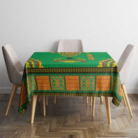 Personalised Guinea-Bissau tablecloth in green with repeating grid pattern and ornamental border