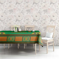 Personalised Guinea-Bissau tablecloth in green with patterned stripe band across table