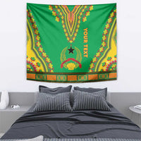Green dashiki-pattern tapestry with "YOUR TEXT" and ornate gold-red border motifs
