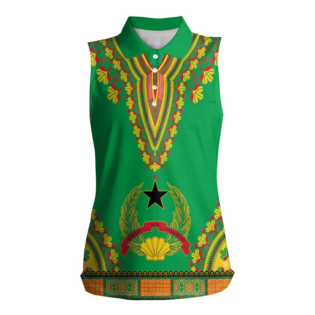 Personalised Guinea Bissau Women Sleeveless Polo Shirt Dashiki Pattern - Wonder Print Shop