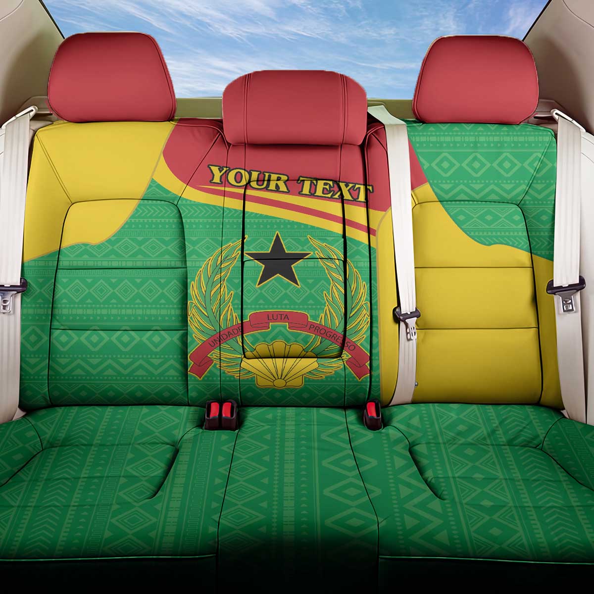 Personalised Guinea Bissau Back Car Seat Cover Coat Of Arms - African Pattern - Wonder Print Shop