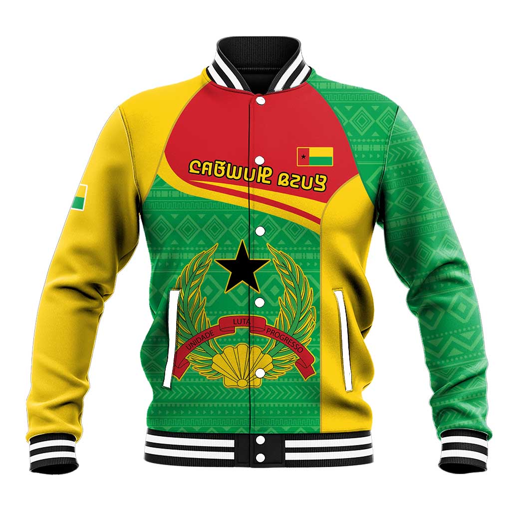 Personalised Guinea Bissau Baseball Jacket Coat Of Arms - African Pattern - Wonder Print Shop