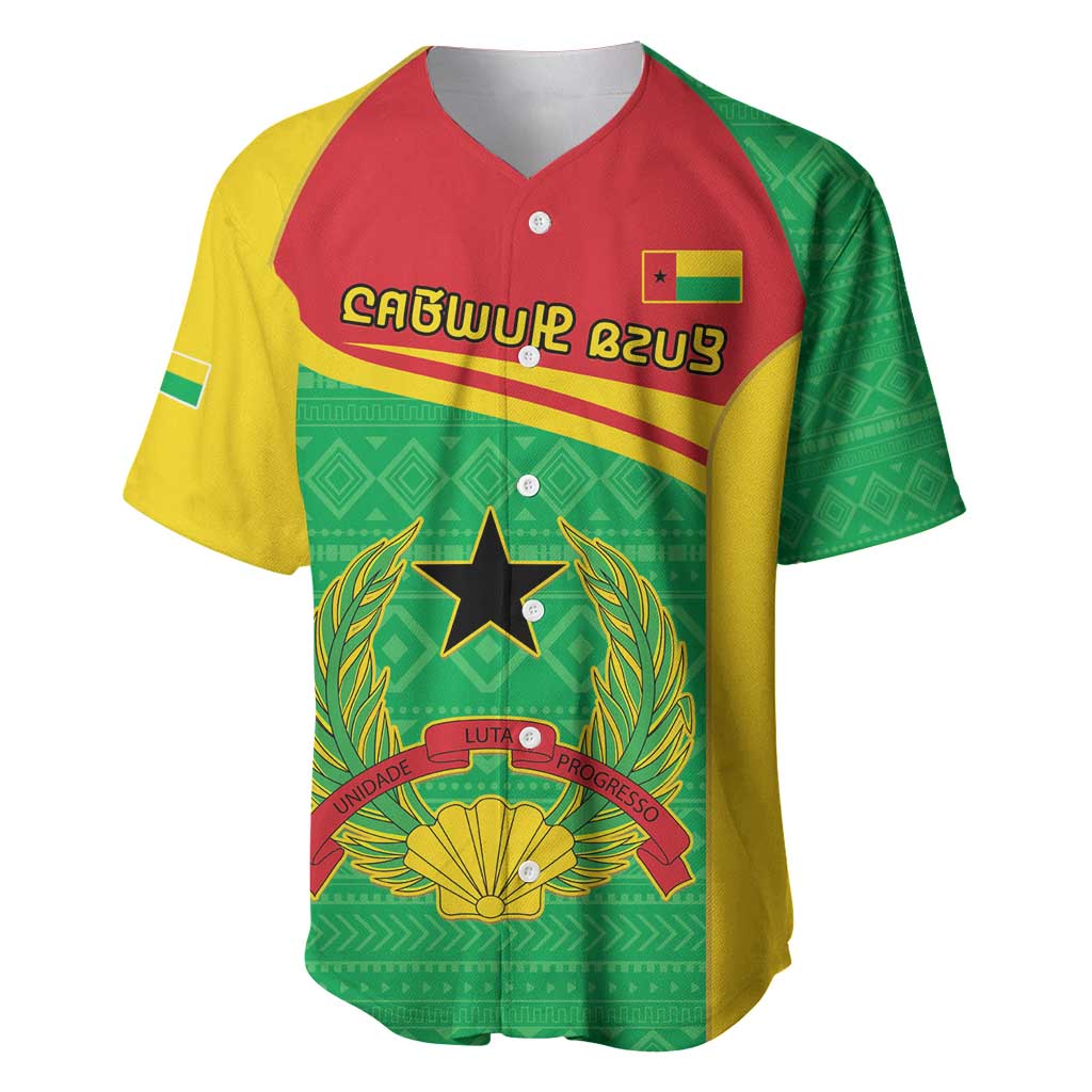 Personalised Guinea Bissau Baseball Jersey Coat Of Arms - African Pattern - Wonder Print Shop