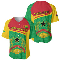 Green, yellow and red baseball jersey front and back; V-neck with crest star and wreath