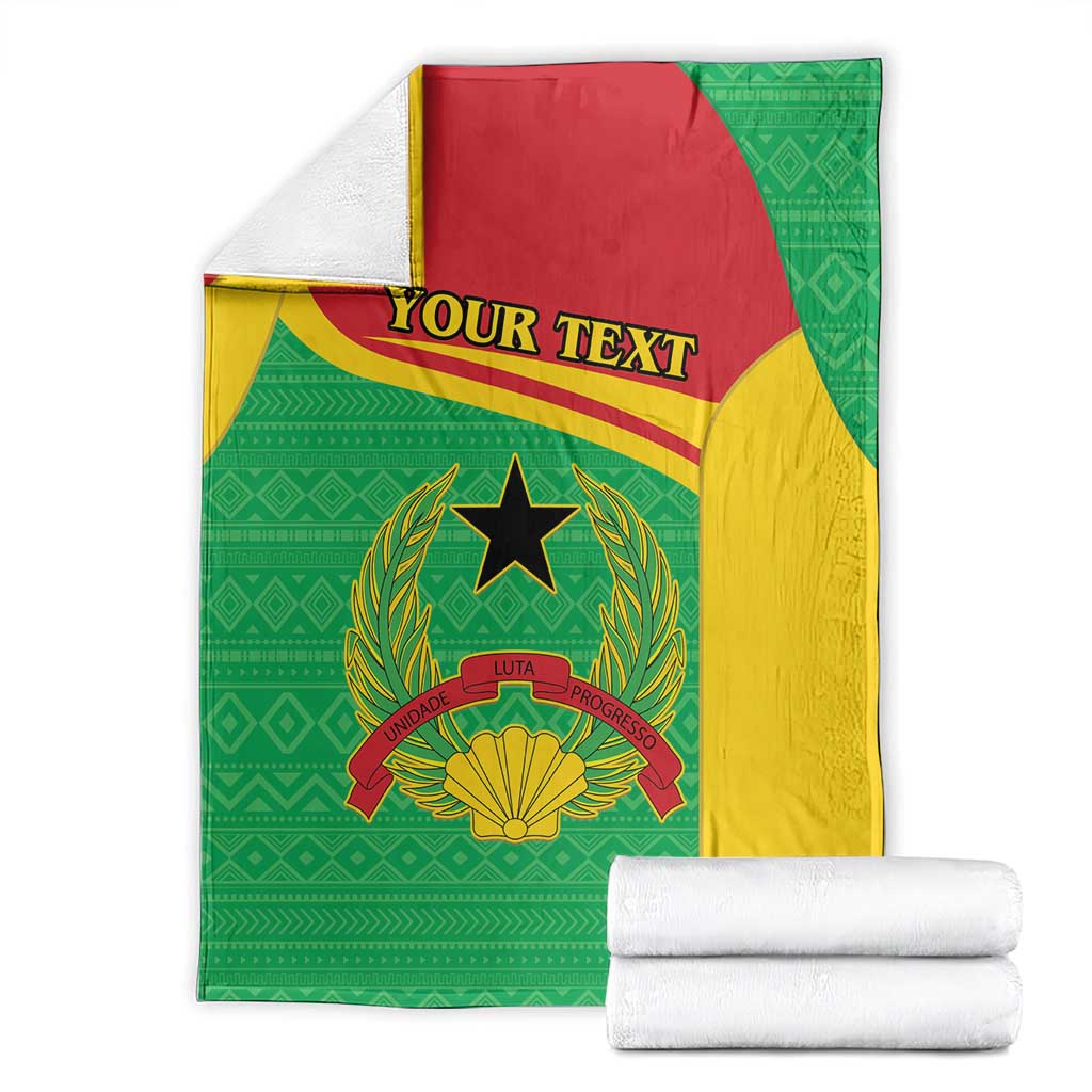Folded personalized Guinea-Bissau blanket showing coat of arms, black star, and “YOUR TEXT”