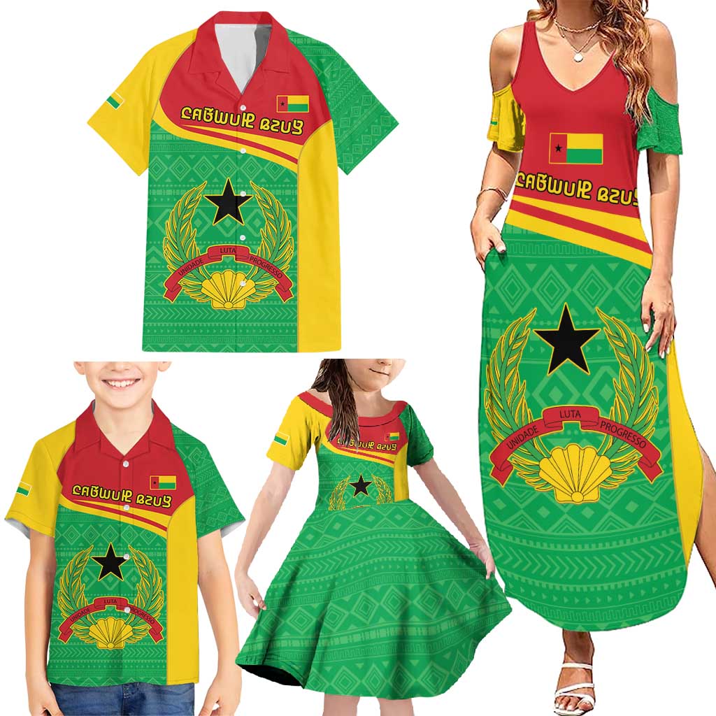 Personalised Guinea Bissau Family Matching Summer Maxi Dress and Hawaiian Shirt Coat Of Arms - African Pattern - Wonder Print Shop