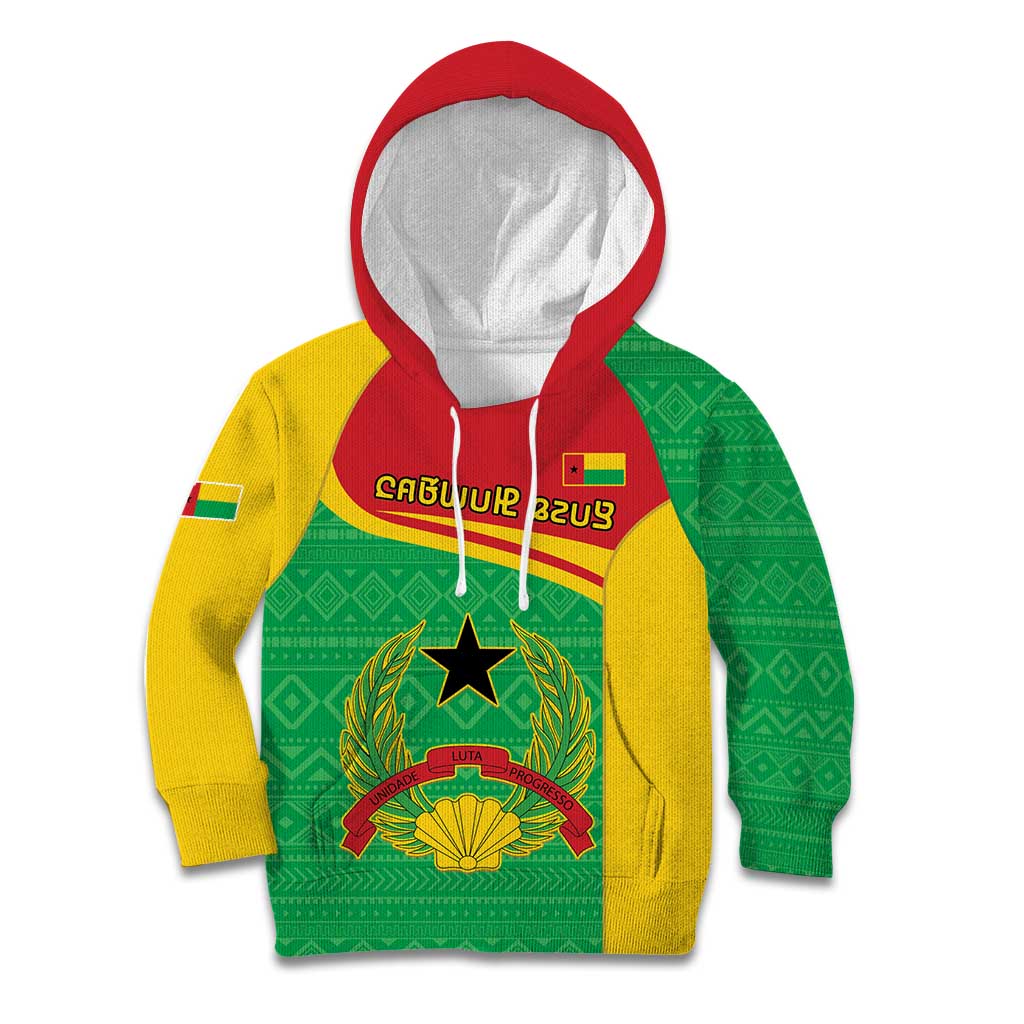 Personalised Guinea Bissau Kid Hoodie Coat Of Arms - African Pattern - Wonder Print Shop