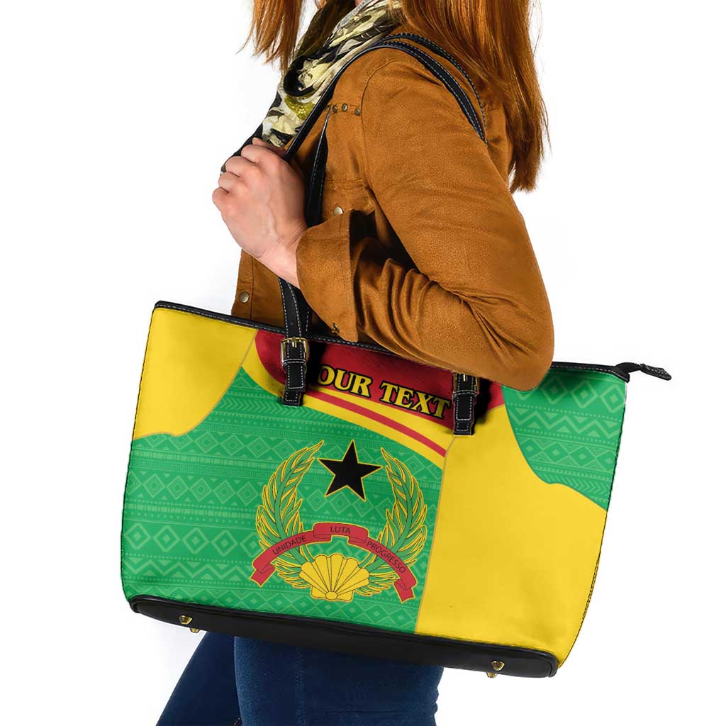 Personalised Guinea Bissau Leather Tote Bag Coat Of Arms - African Pattern - Wonder Print Shop