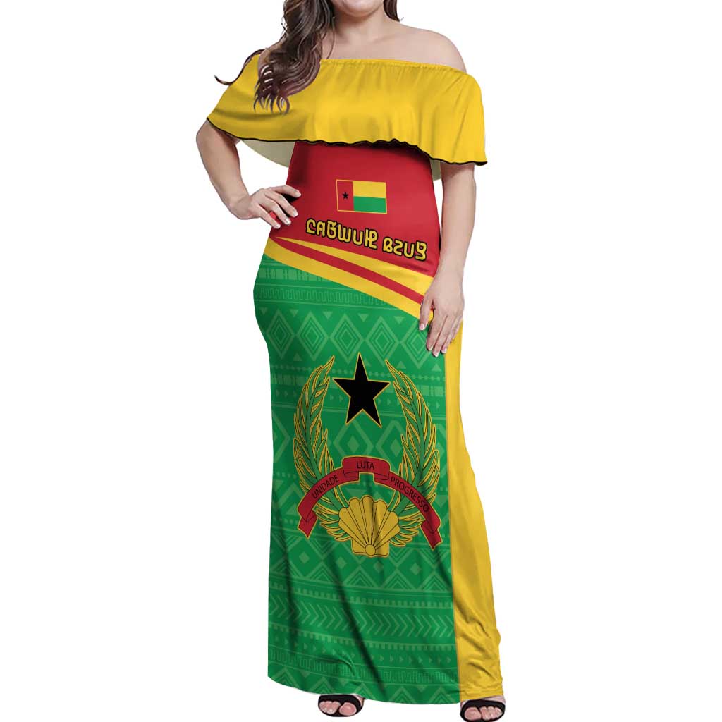 Personalised Guinea Bissau Off Shoulder Maxi Dress Coat Of Arms - African Pattern - Wonder Print Shop