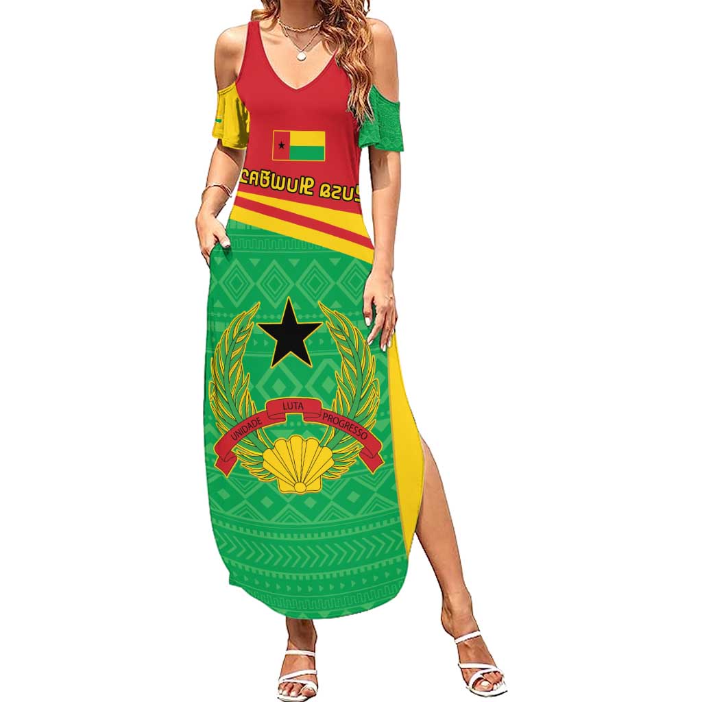 Personalised Guinea Bissau Summer Maxi Dress Coat Of Arms - African Pattern - Wonder Print Shop