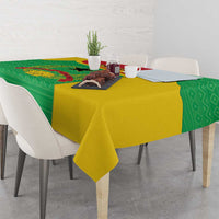 Personalised Guinea-Bissau tablecloth corner view, yellow base with green band and crest.