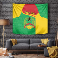 Green wall tapestry with coat of arms and 'YOUR TEXT' banner in red
