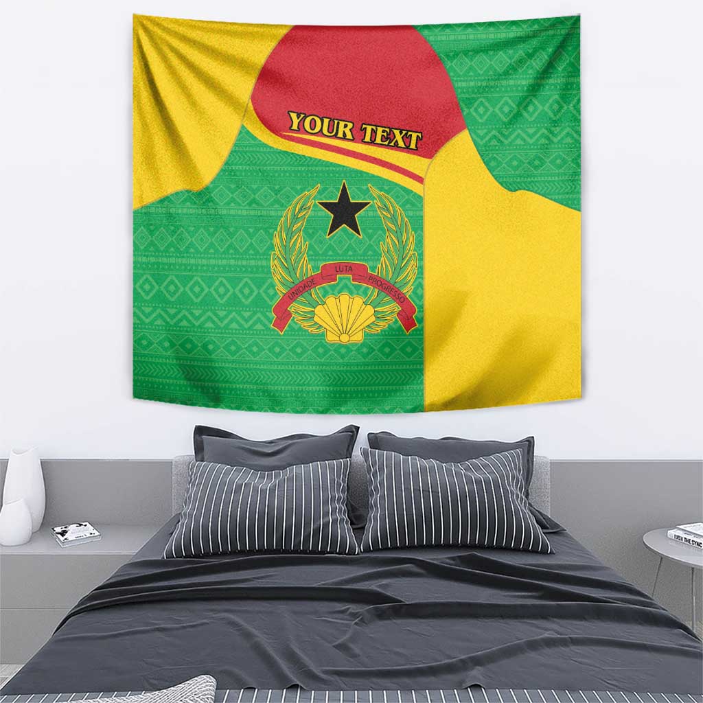 Rectangular wall tapestry with coat of arms crest and 'YOUR TEXT' banner, green and yellow