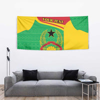 Wall tapestry corner view with coat of arms crest and 'YOUR TEXT' banner, green and yellow