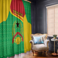 Flag window curtains with crest, star and laurel motif; green, yellow and red panels