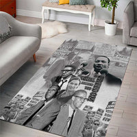 Civil rights leaders portrait area rug, wide view of multiple faces and protest-style lettering