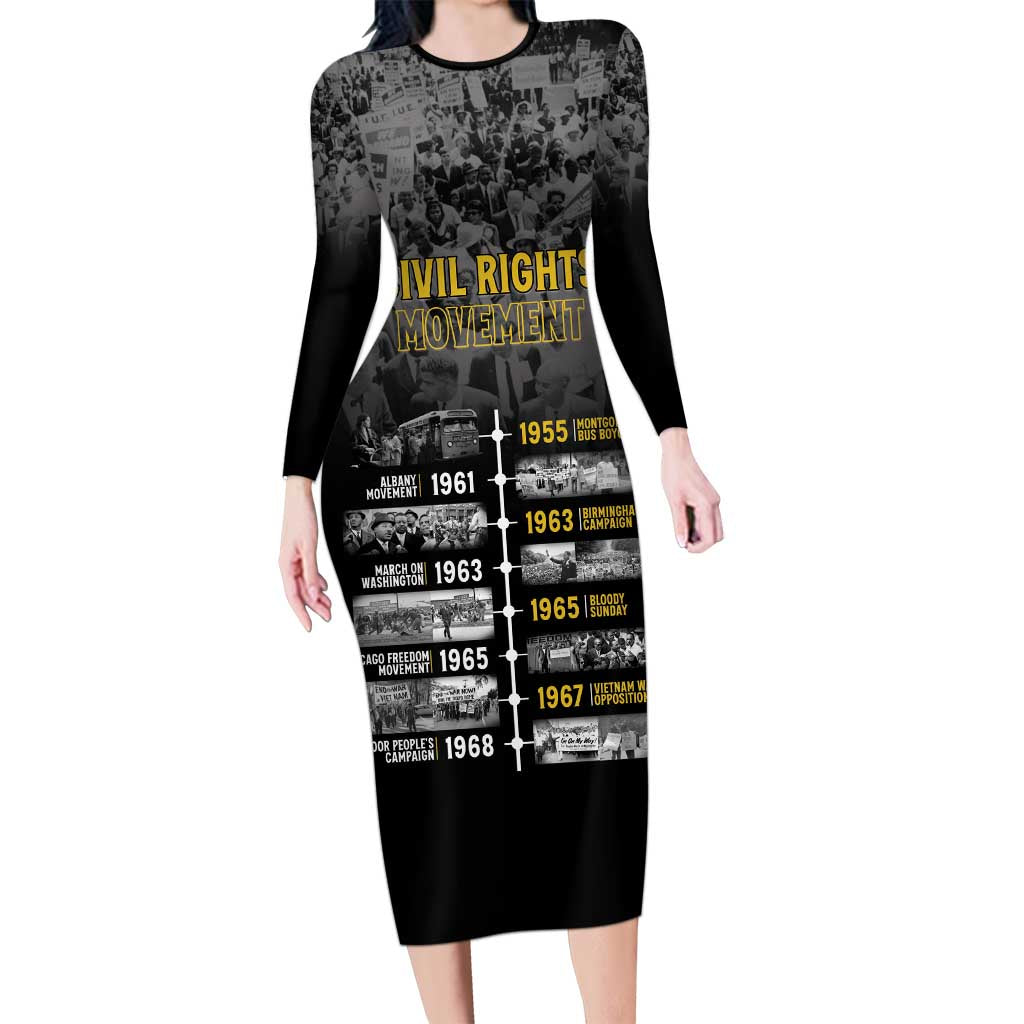 Black History Month Long Sleeve Bodycon Dress Civil Rights Movement