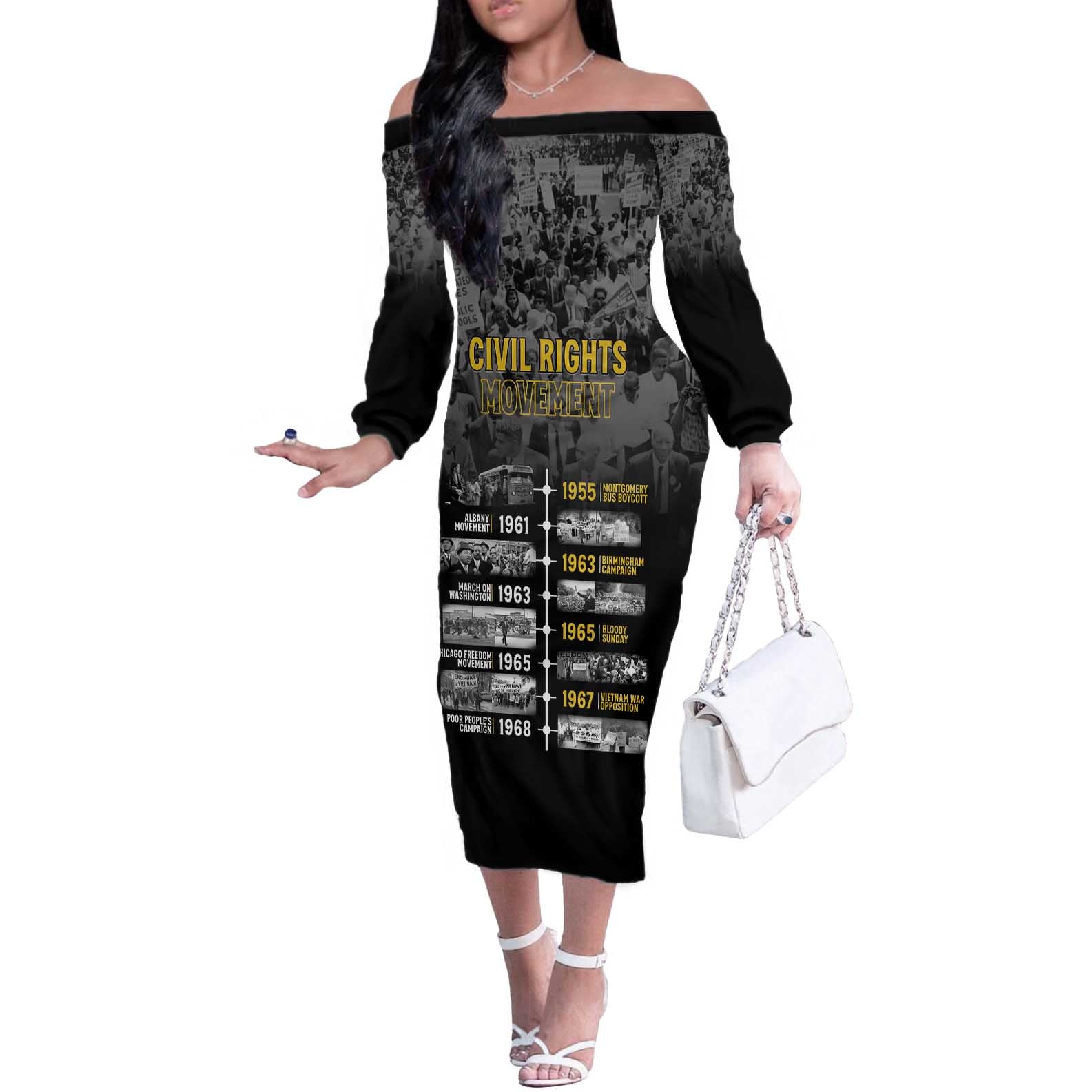 Black History Month Off The Shoulder Long Sleeve Dress Civil Rights Movement