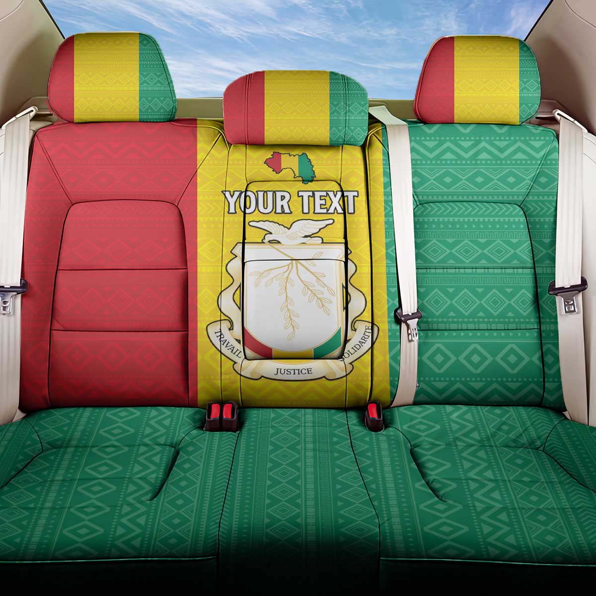 Personalised Guinea Back Car Seat Cover Coat Of Arms Flag Style