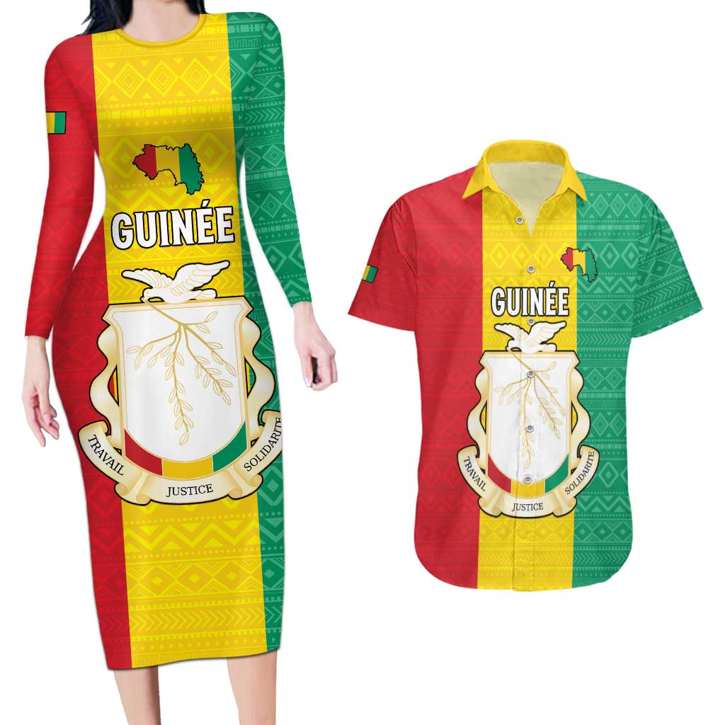 Personalised Guinea Couples Matching Long Sleeve Bodycon Dress and Hawaiian Shirt Coat Of Arms Flag Style