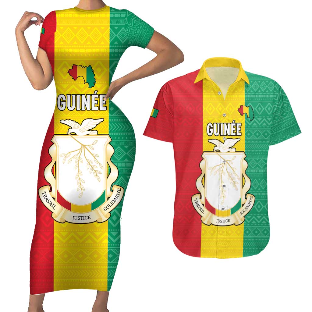 Personalised Guinea Couples Matching Short Sleeve Bodycon Dress and Hawaiian Shirt Coat Of Arms Flag Style