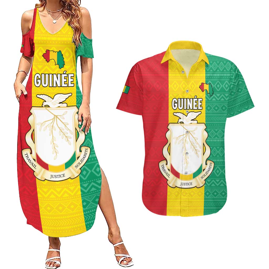 Personalised Guinea Couples Matching Summer Maxi Dress and Hawaiian Shirt Coat Of Arms Flag Style